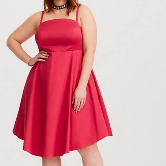 NEW Torrid Women 26 Skater Dress Pink Strappy Flared Square Neckline $99 Fun - Picture 2 of 13